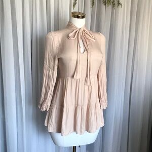 Blush Pink Satin Dress or Tunic with Neck Tie Detail